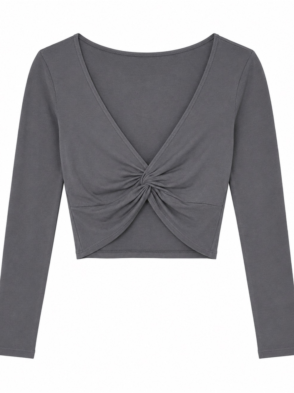 Hollister Twist Front Long Sleeve Crop Top | Size S | Gray